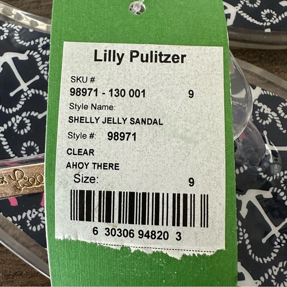 NWT Lilly Pulitzer size 9 Clear Shelly Jelly Sandals Flip Flops Navy Anchor New - Picture 2 of 7